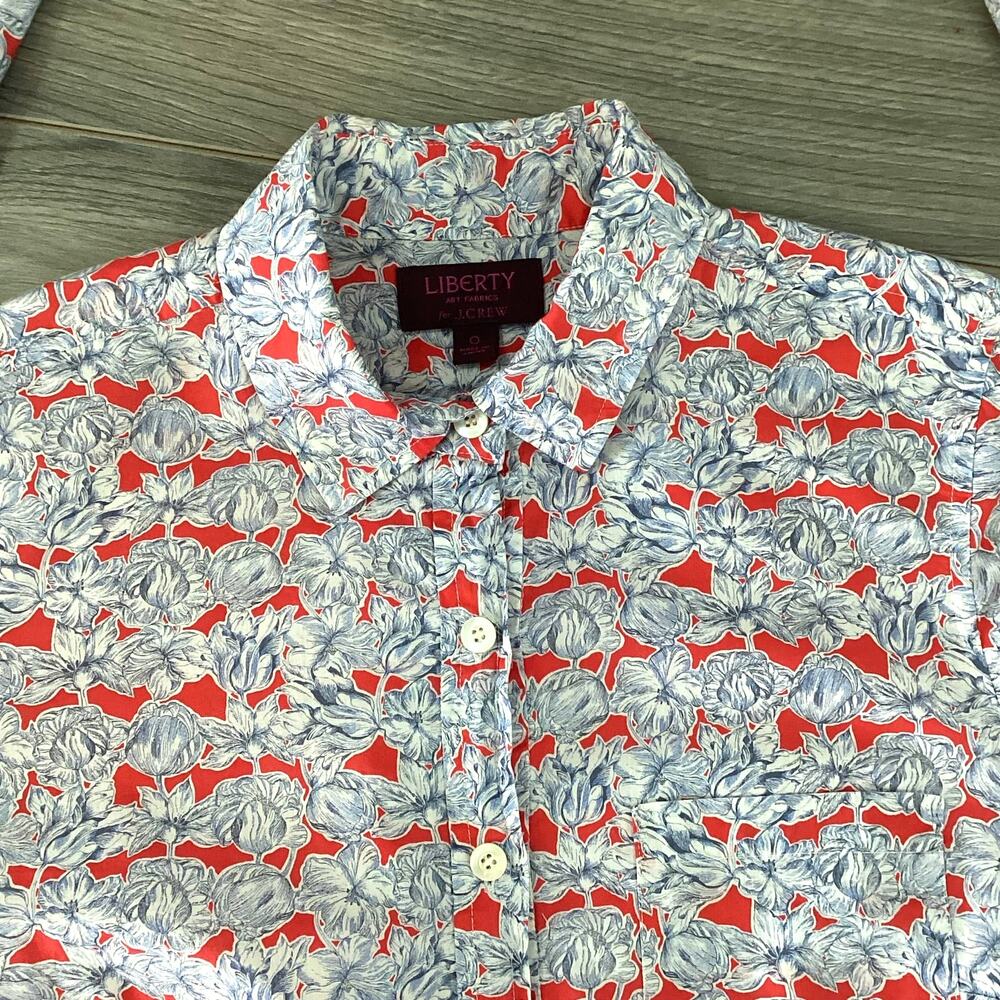 J Crew x Liberty Art Fabric Size 0 Matilda Tulip Floral Print Popover Blouse - Picture 9 of 16